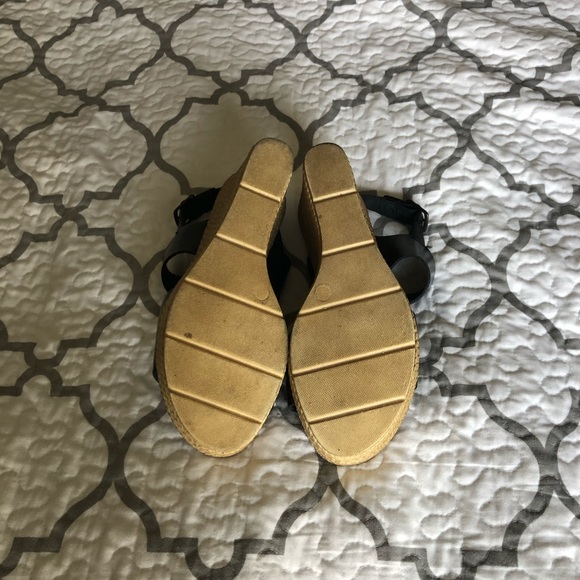 Black Leather Platform Wedge Sandal - Picture 4 of 4